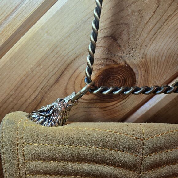 Zara Women Suede Yellow Shoulder Bag Wolf Detail Small - Picture 3 of 12